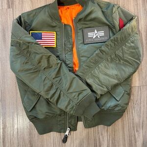 Alpha Industries Green Bomber Jacket with Patches